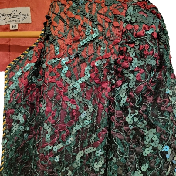 Katherine Lindsay Matthew Sequin Ombre Green Orange Vintage Blazer 16 - Picture 4 of 12